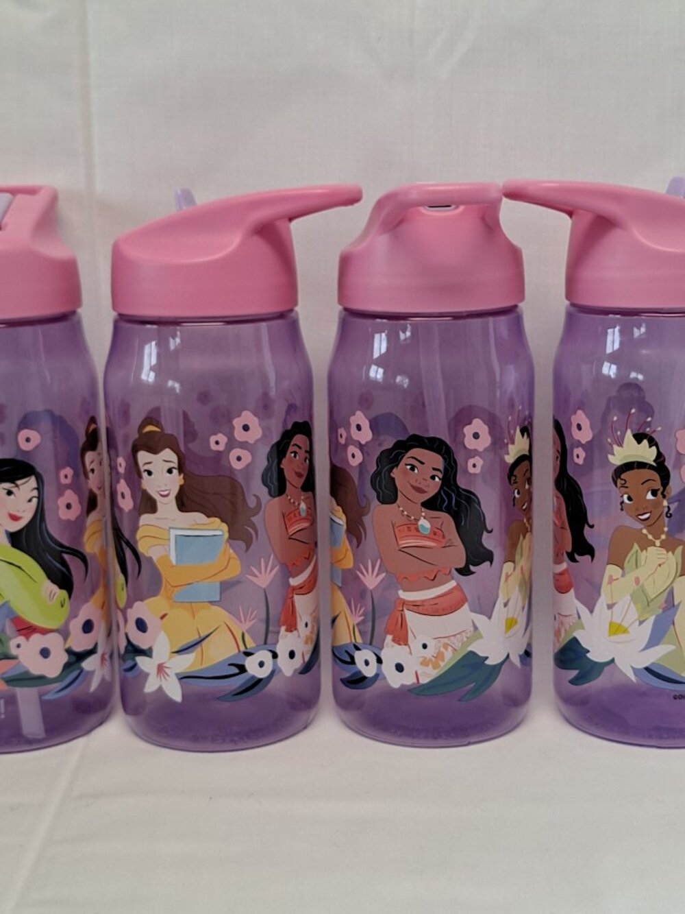 New DISNEY Lot 4 PRINCESS Kids CUPS Travel Lid Straw Water Bottle Drink